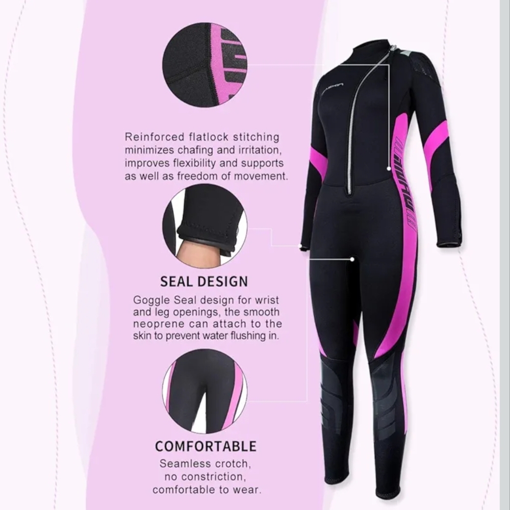 Women's Black and Pink Full-Body Wetsuit - Picture 2 of 7